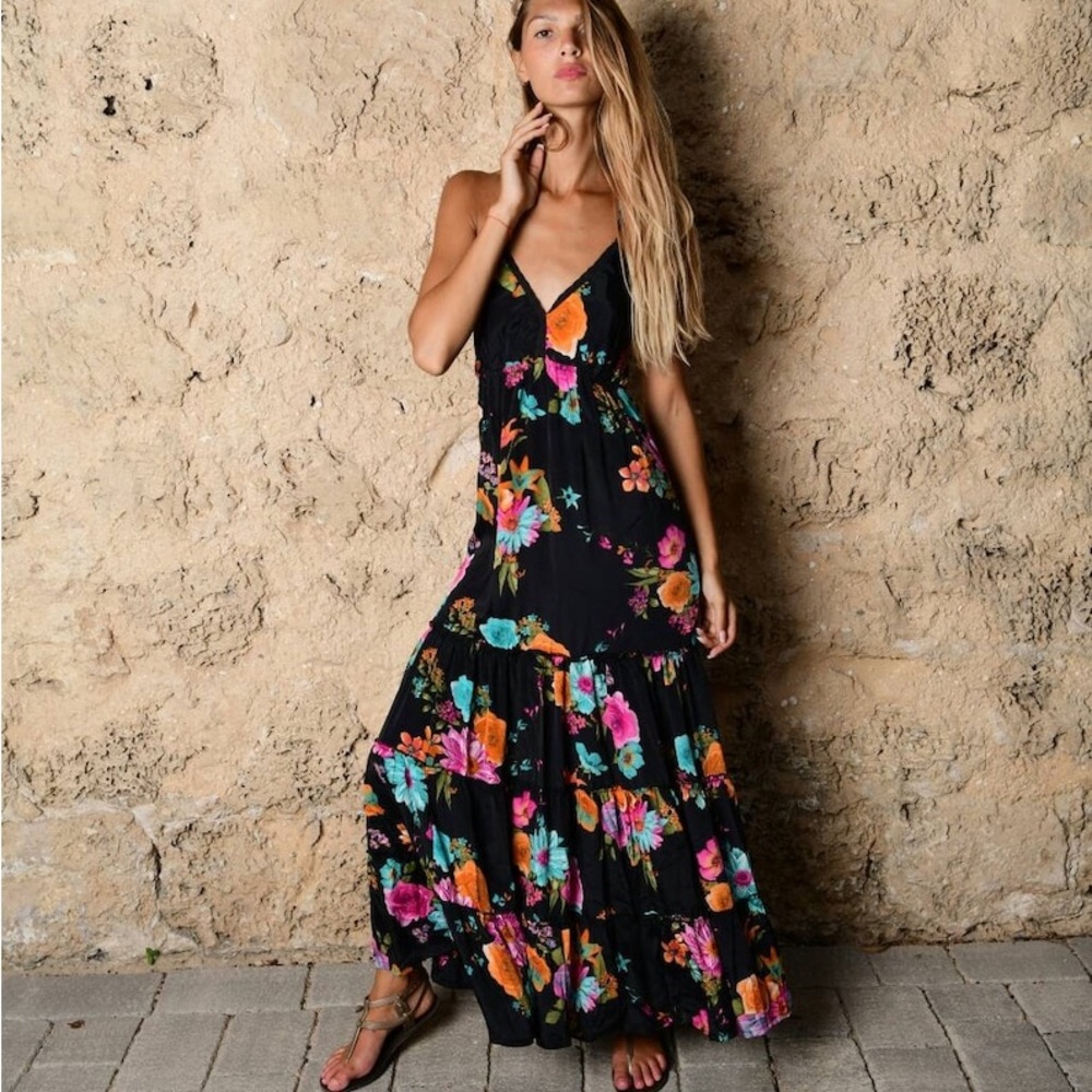 AMAYA Black & Multi Color Floral Maxi Dress